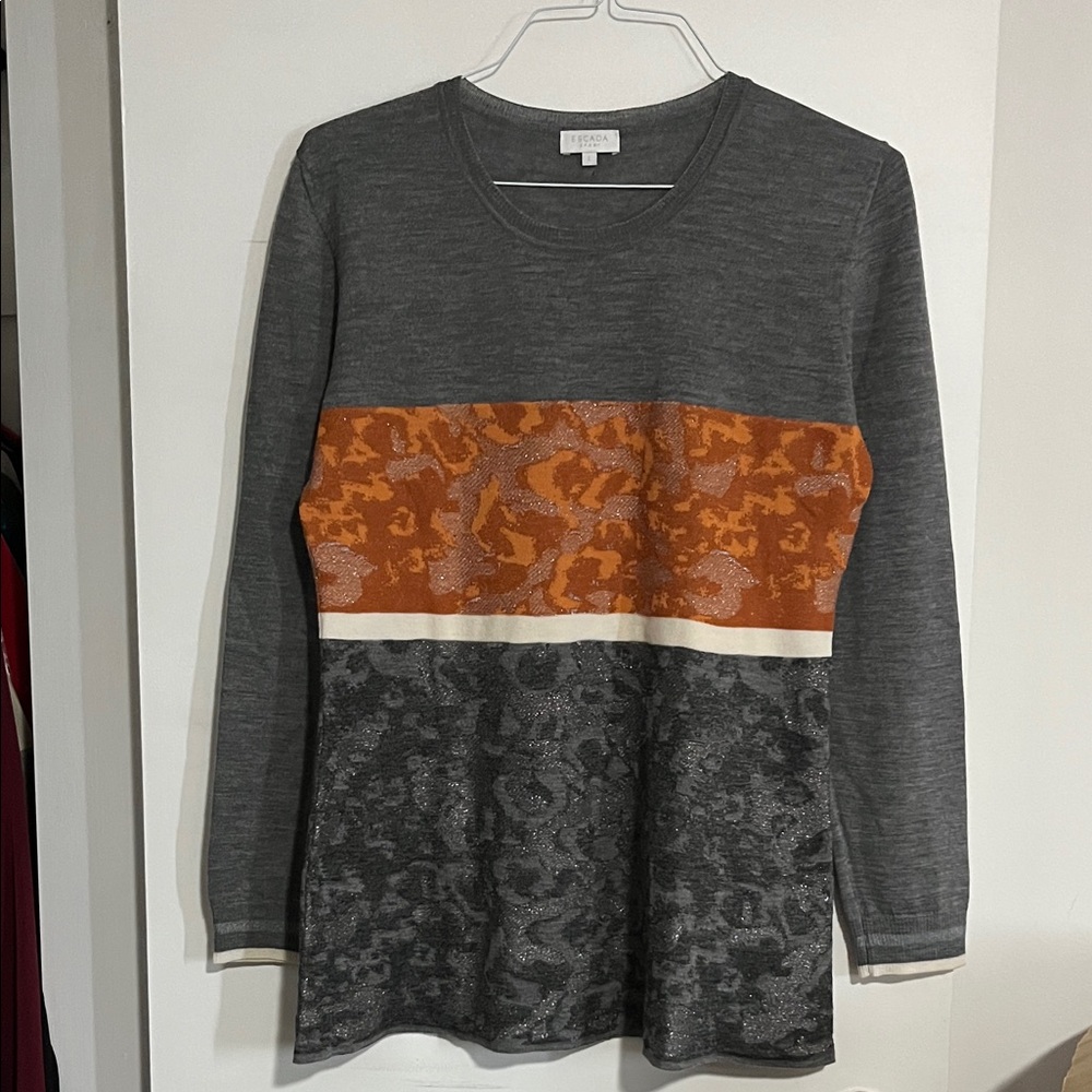 Escada Gray and Orange Crew Neck Sweater